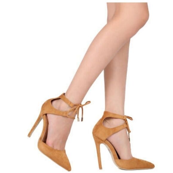 CHARLOTTE RUSSE WOMEN'S COLLECTION FAUX SUEDE D'ORSAY ANKLE STRAP TIE STILETTOS - Picture 12 of 12